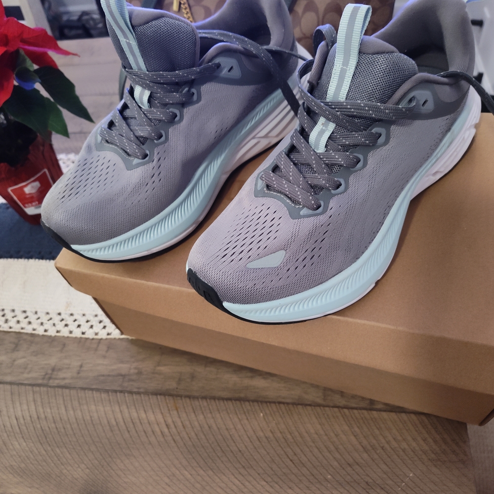 Gray and Light Blue Athletic Shoes